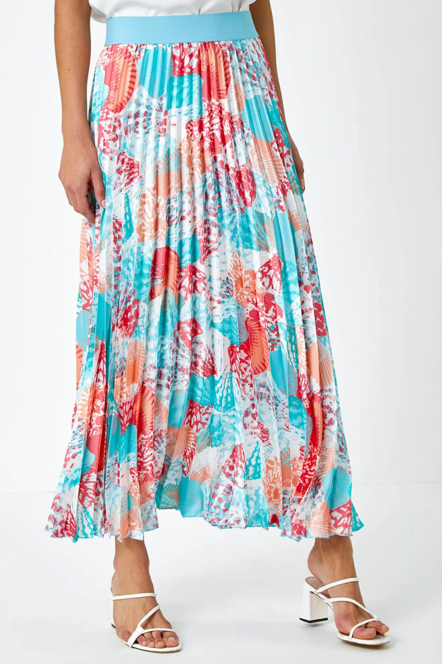 Roman Seashell Print Pleated Maxi Skirt 4 Roman Seashell Print Pleated Maxi Skirt - Image 4