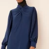 Next Navy Blue Knotted High Neck Long Sleeve Longline Top