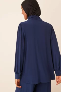 Next Navy Blue Knotted High Neck Long Sleeve Longline Top -Roman Store T70 705s3 scaled