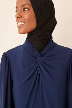 Next Navy Blue Knotted High Neck Long Sleeve Longline Top -Roman Store T70 705s4 scaled