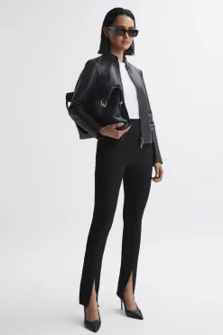 Reiss Allie Leather Collarless Biker Jacket -Roman Store T83907s3 scaled