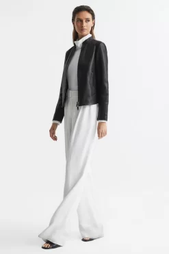 Reiss Allie Leather Collarless Biker Jacket -Roman Store T83907s7 scaled
