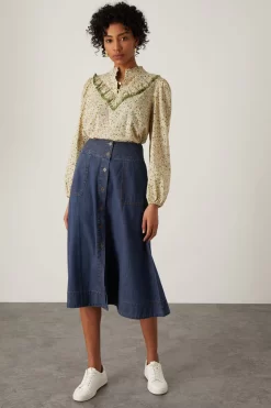 Monsoon Blue Bryton Denim A-Line Midi Skirt