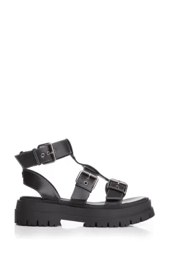 Moda In Pelle Black Chunky Sandals With Three Buckles