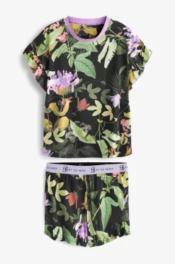 Next Black And Lilac Floral B By Ted Baker Cotton Jersey Shorts Set