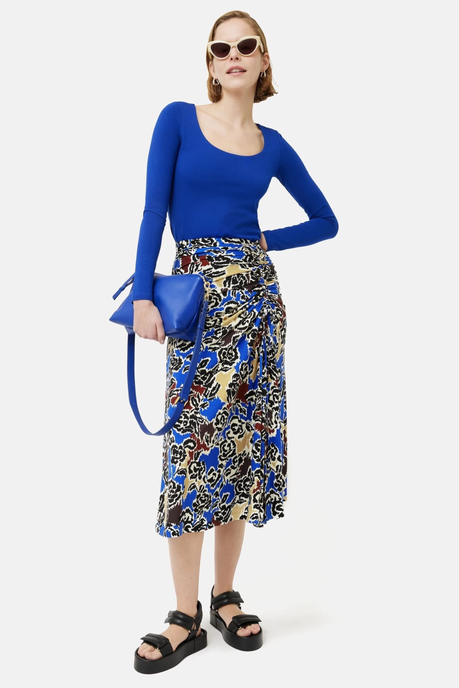 Jigsaw Blue Brushed Rose Jersey Skirt 3 Jigsaw Blue Brushed Rose Jersey Skirt - Image 3