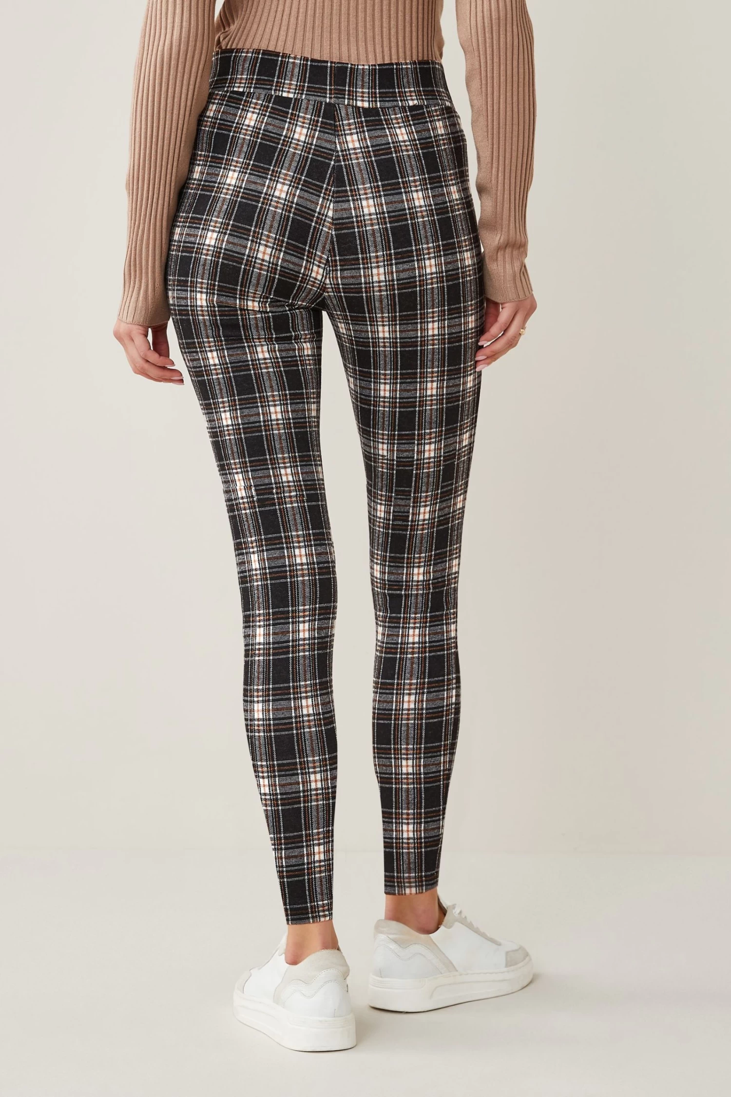 Next Tan Brown Tartan Check Ponte Zip Detail Leggings 4 Next Tan Brown Tartan Check Ponte Zip Detail Leggings - Image 4