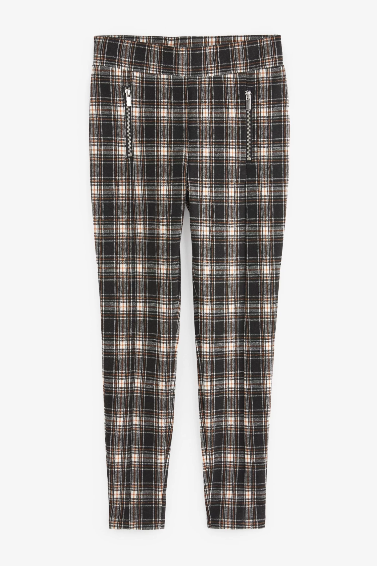Next Tan Brown Tartan Check Ponte Zip Detail Leggings 6 Next Tan Brown Tartan Check Ponte Zip Detail Leggings - Image 6